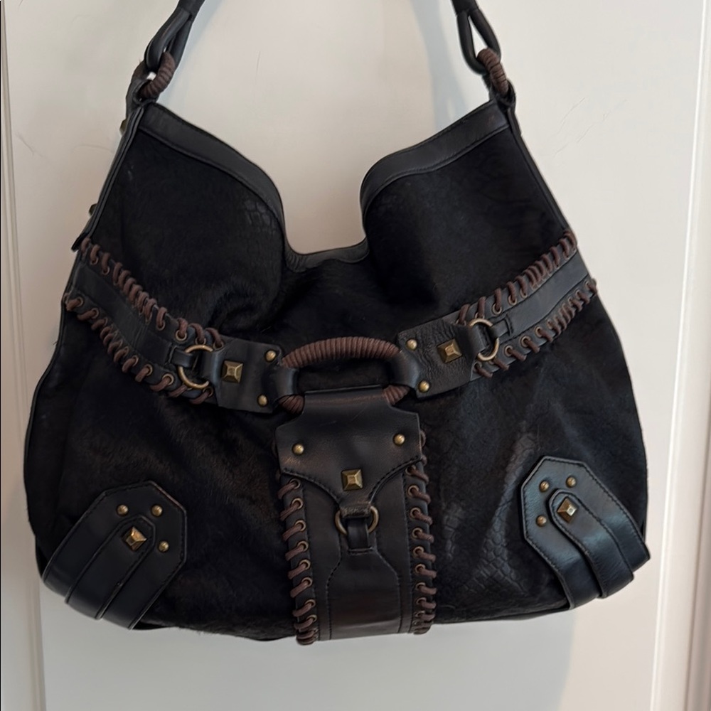 Cole Haan Black Calf Hair Leather Shoulder Bag